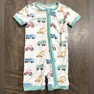 Baby Boy Bamboo Bodysuit Shorty Excavator Truck Print 6-12 m
